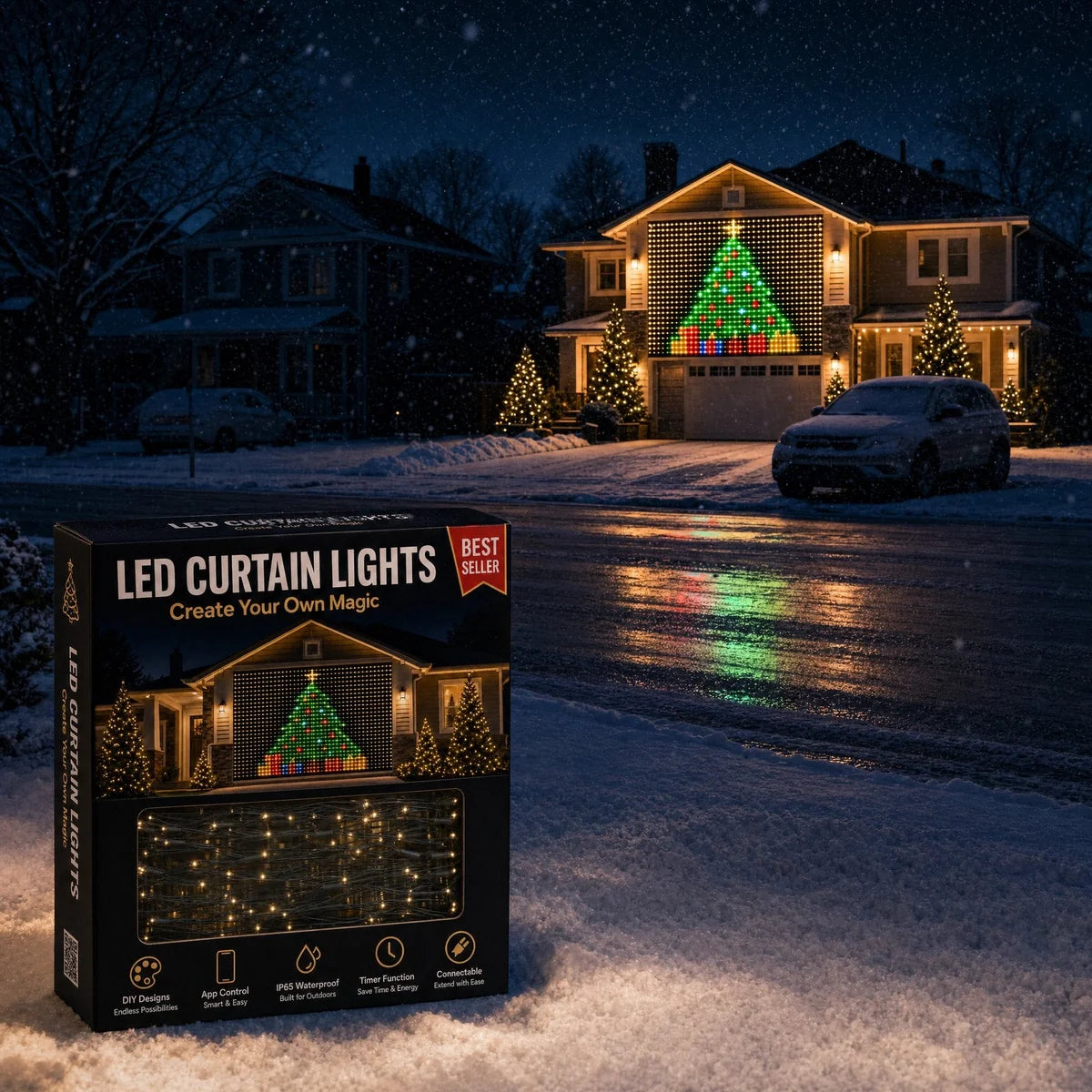 Xmas Glow — Smart LED Christmas Curtain (App Controlled)