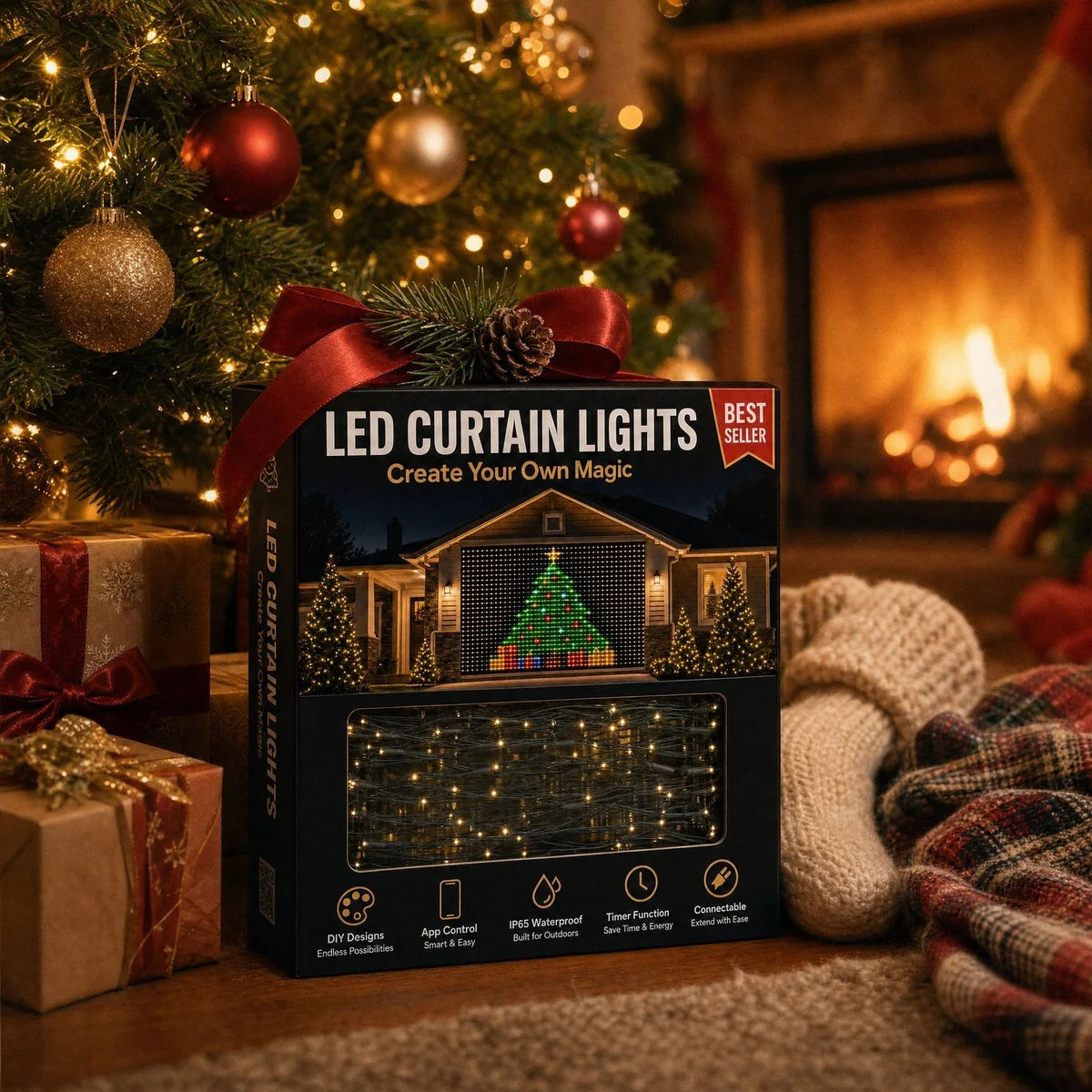 Xmas Glow — Smart LED Christmas Curtain (App Controlled)