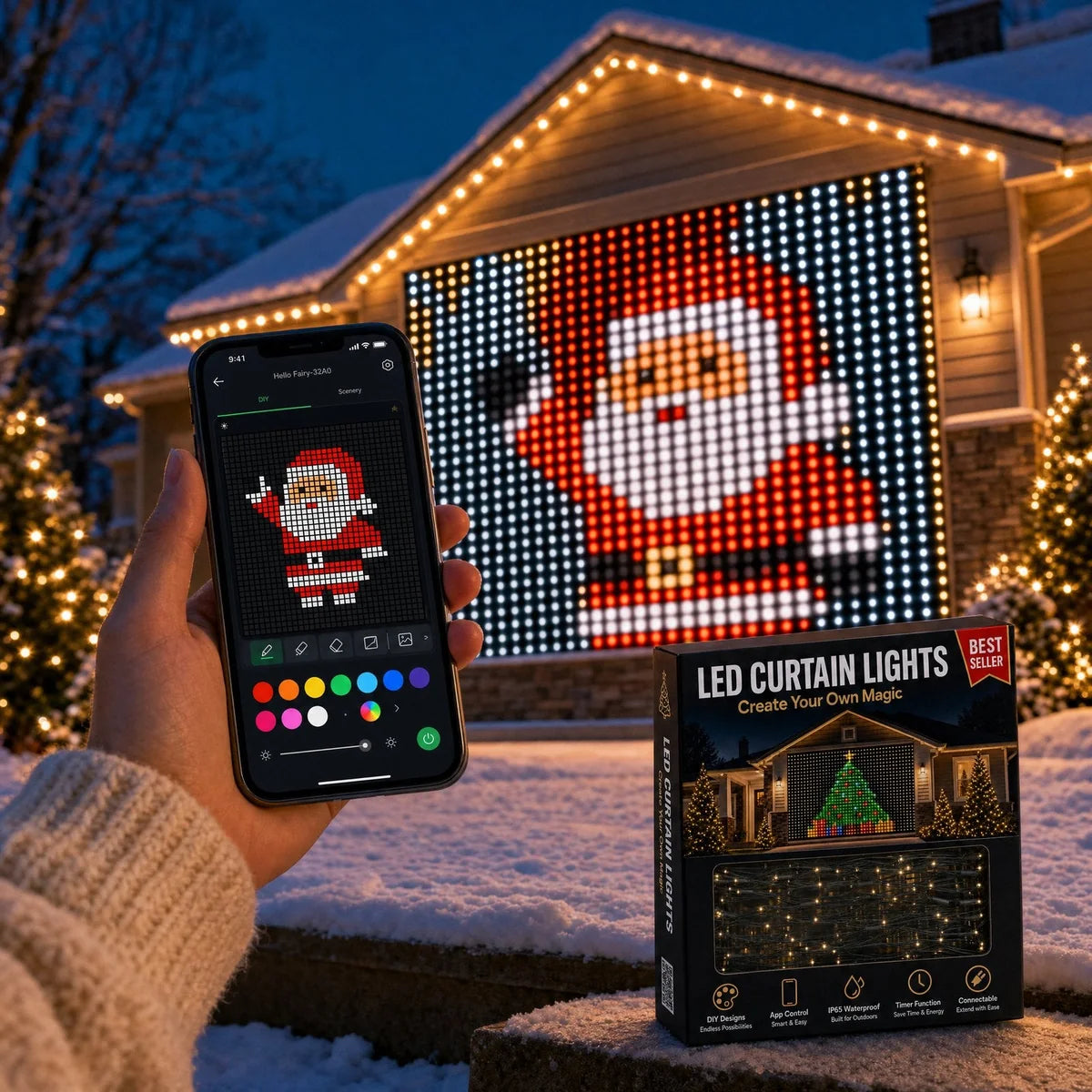 Xmas Glow — Smart LED Christmas Curtain (App Controlled)
