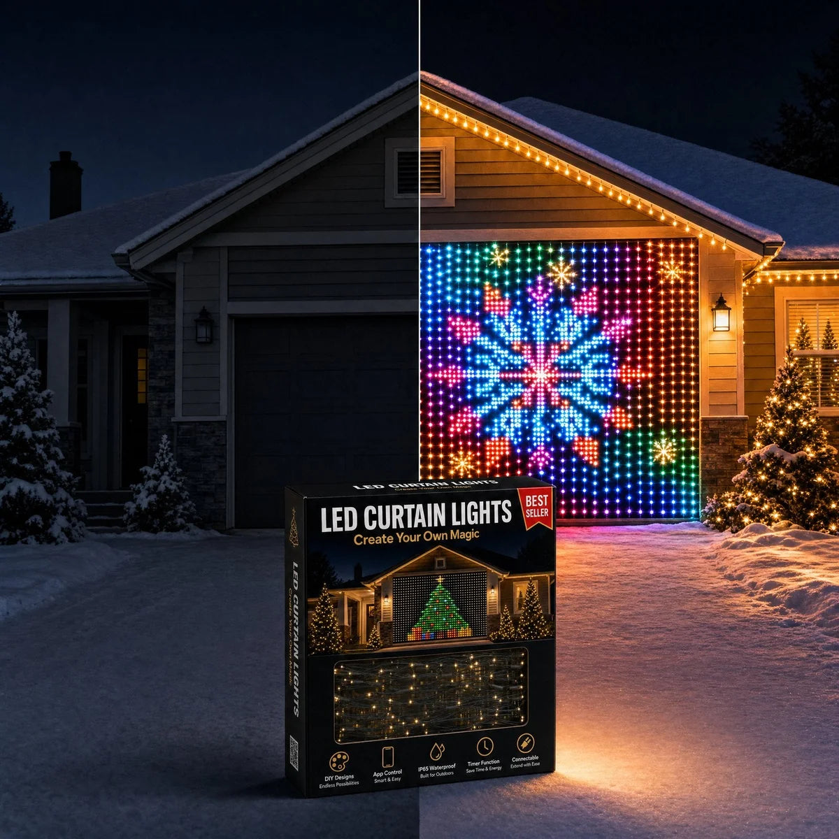 Xmas Glow — Smart LED Christmas Curtain (App Controlled)