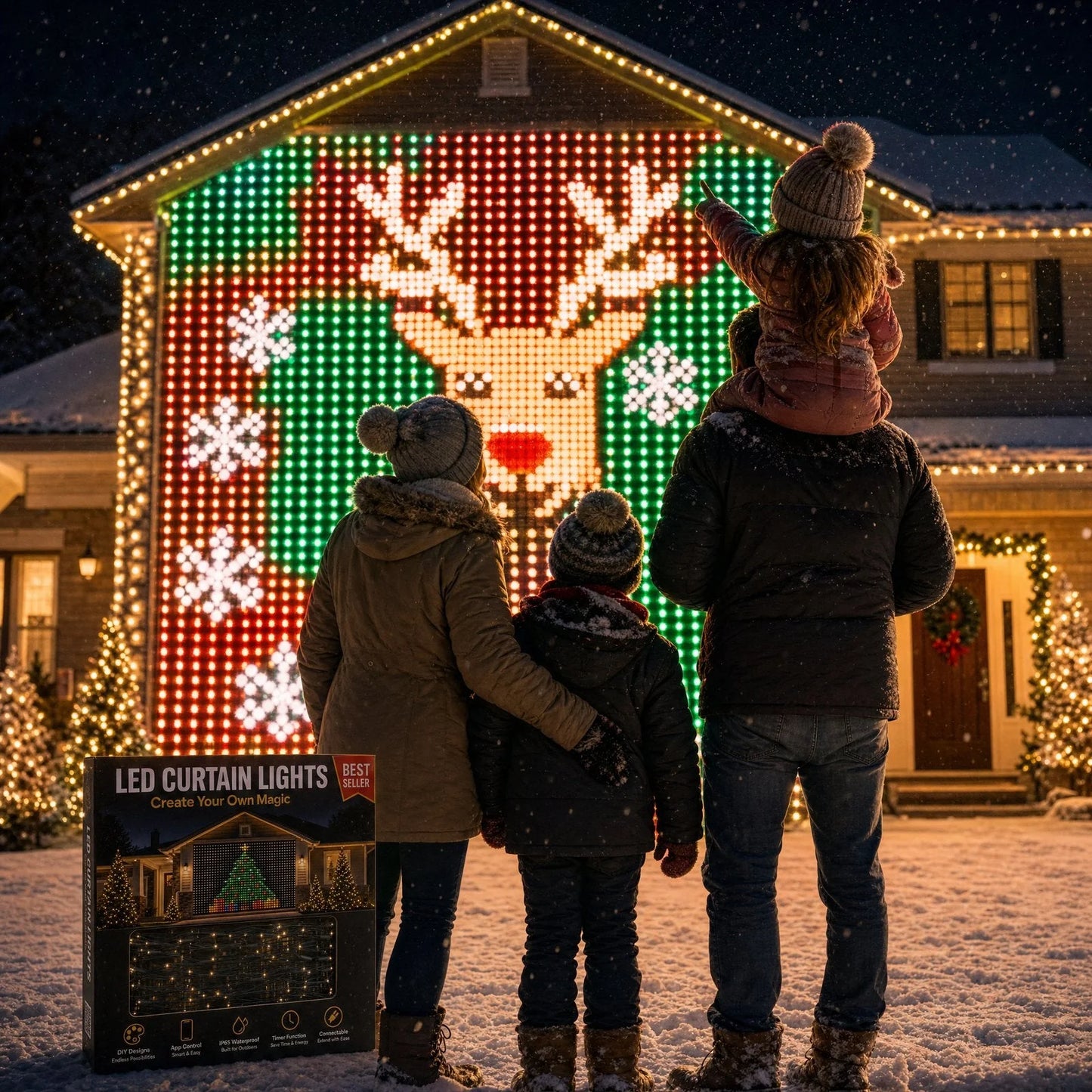 Xmas Glow — Smart LED Christmas Curtain (App Controlled)